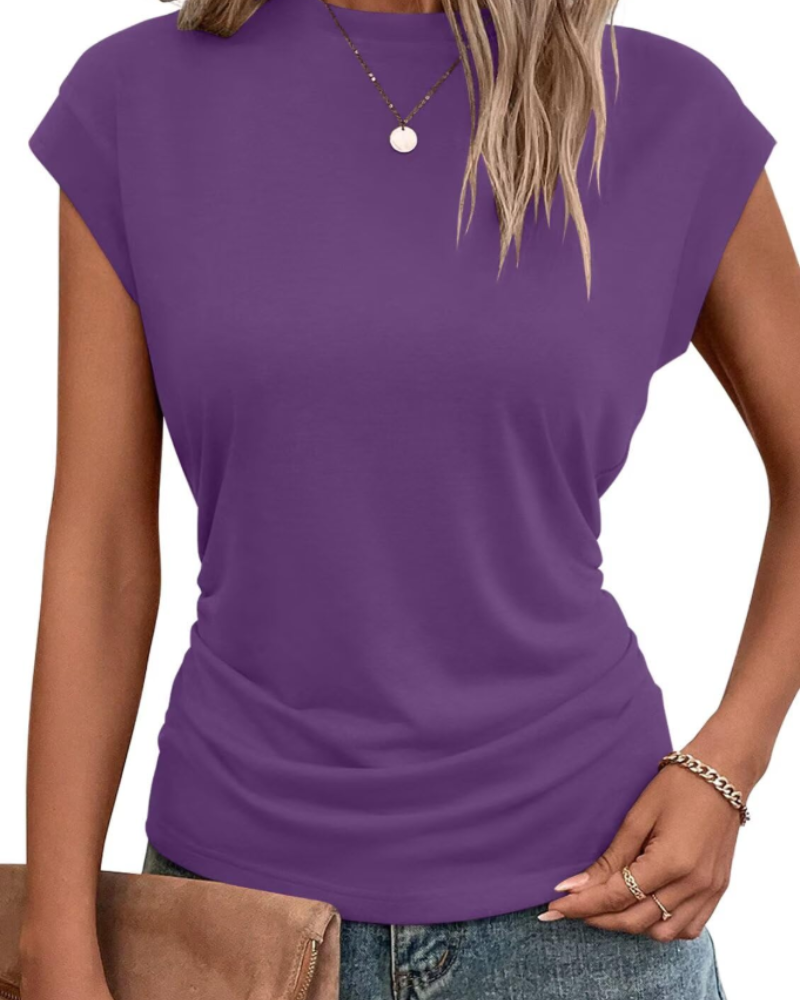 Victoria Camiseta Mujer – Top Ligero con Mangas Cortas y Detalle Plisado