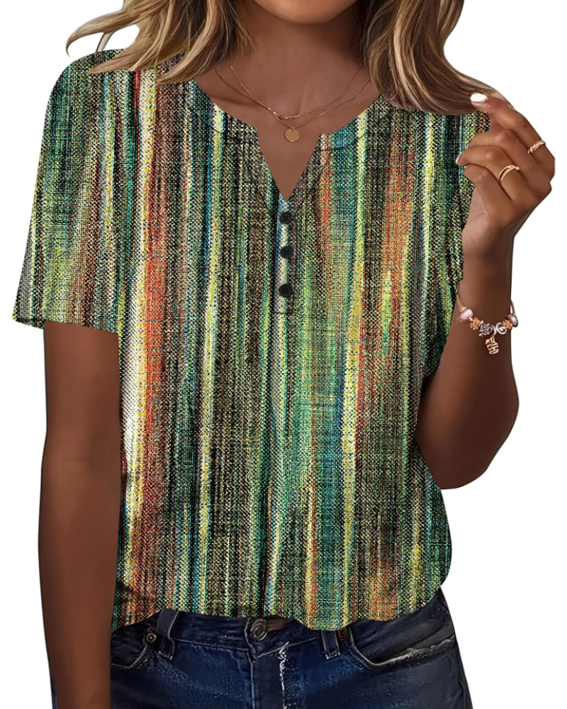 Paige Top Mujer – Blusa Henley Escote en V, Manga Corta y Tejido Elástico