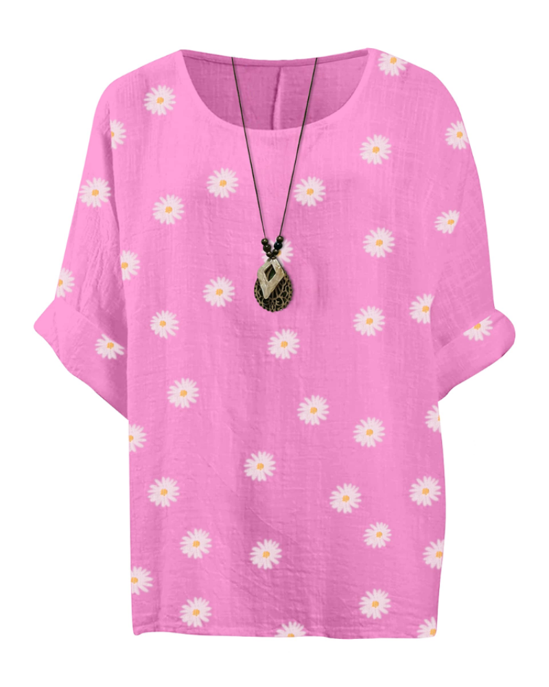 Freya Top Túnica Mujer – Algodón 100%, Estampado Margarita y Manga 3/4