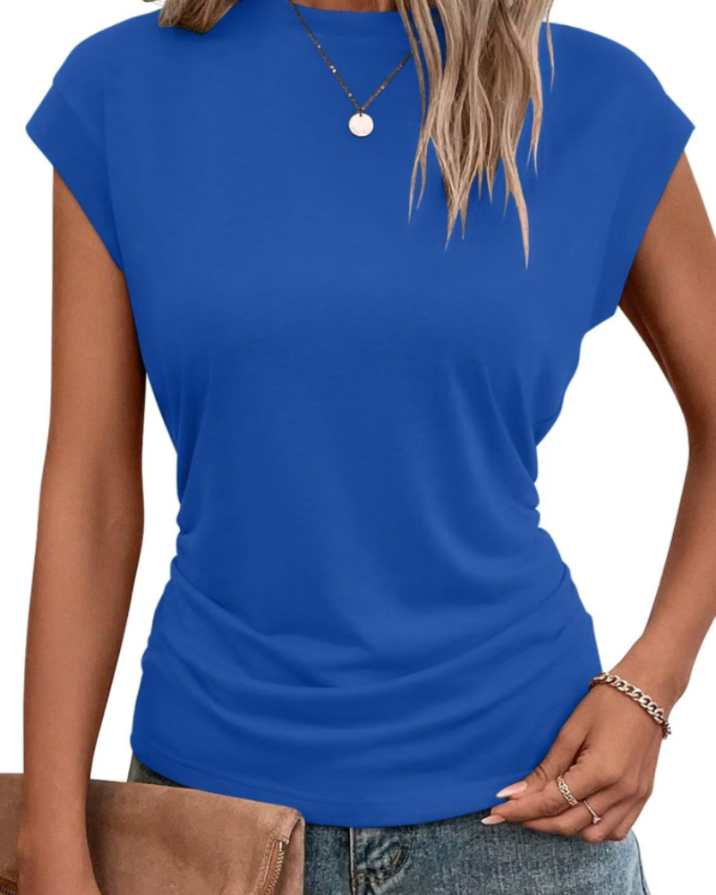Victoria Camiseta Mujer – Top Ligero con Mangas Cortas y Detalle Plisado