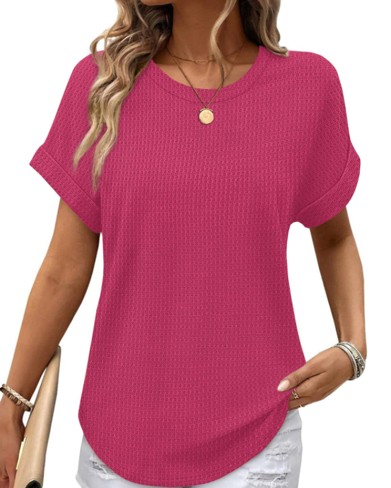 Avery Camiseta Mujer – Tejido Waffle con Manga Corta y Diseño Color Block