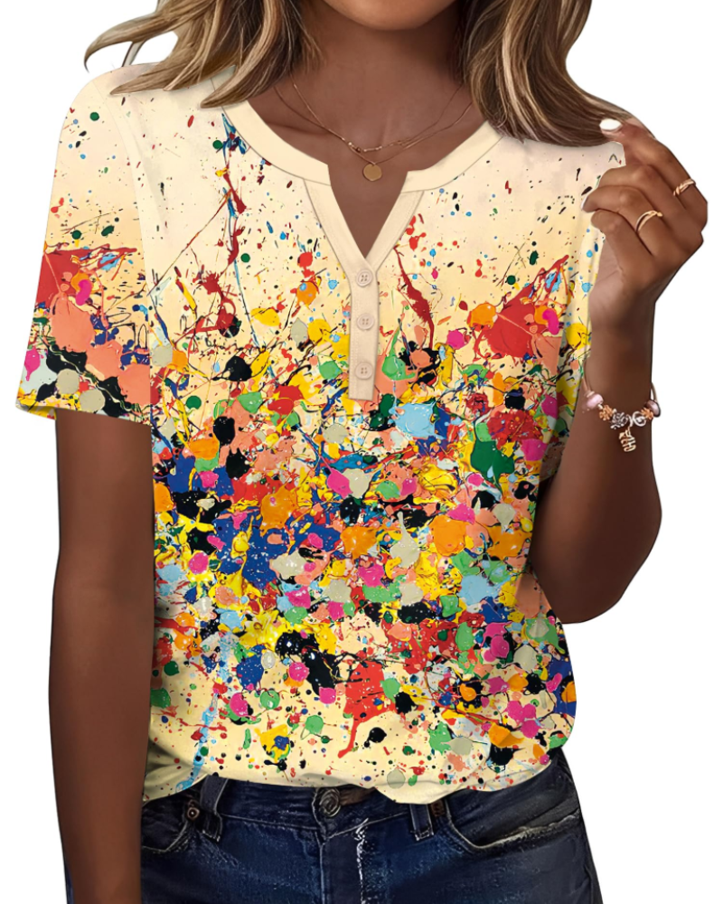 Paige Top Mujer – Blusa Henley Escote en V, Manga Corta y Tejido Elástico