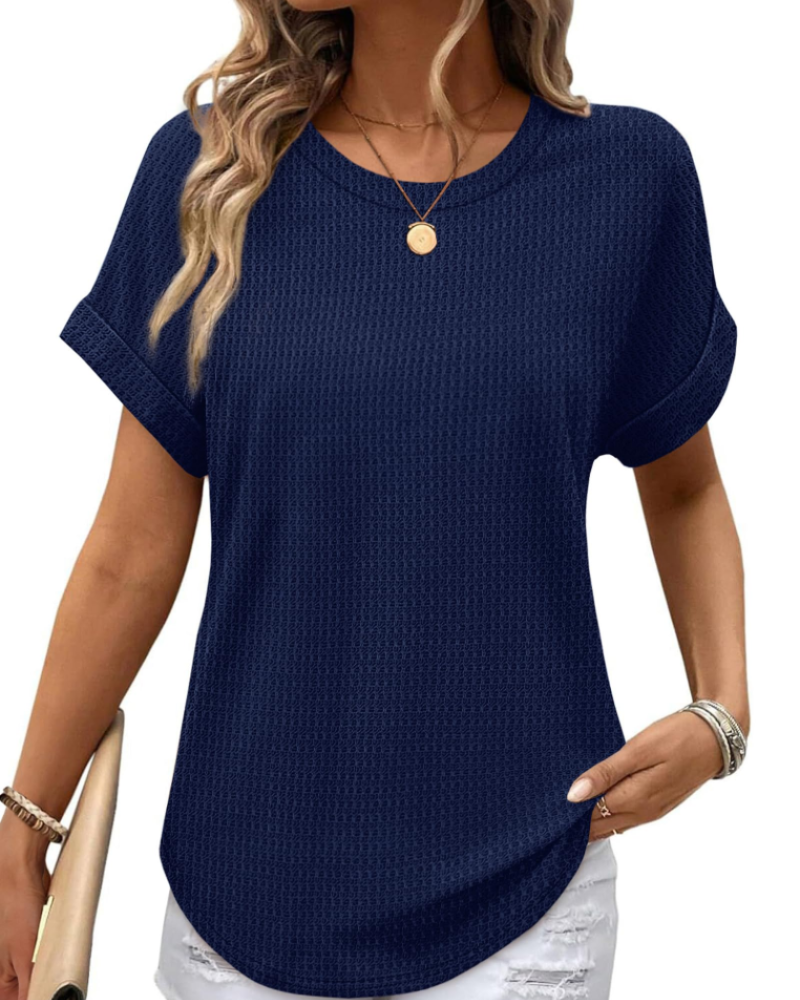 Avery Camiseta Mujer – Tejido Waffle con Manga Corta y Diseño Color Block