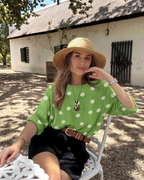 Freya Top Túnica Mujer – Algodón 100%, Estampado Margarita y Manga 3/4