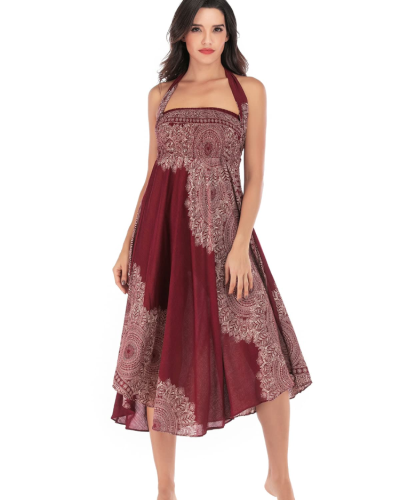 Summer Vestido Maxi Boho Mujer – Viscosa 2 en 1 con Cintura Elástica