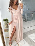 Eunice Robe longue élégante pour femme – Robe de gala décolleté en V chic