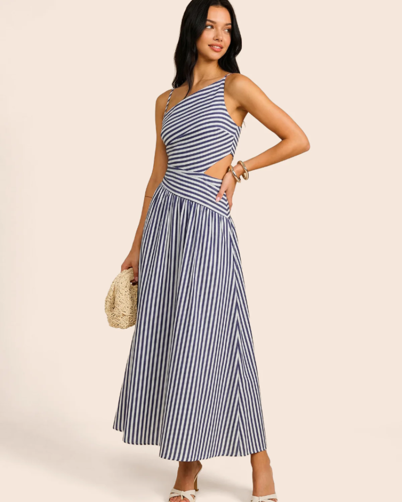 Roselyn Vestido Maxi Mujer – Escote Asimétrico, Sin Mangas y Cremallera Oculta