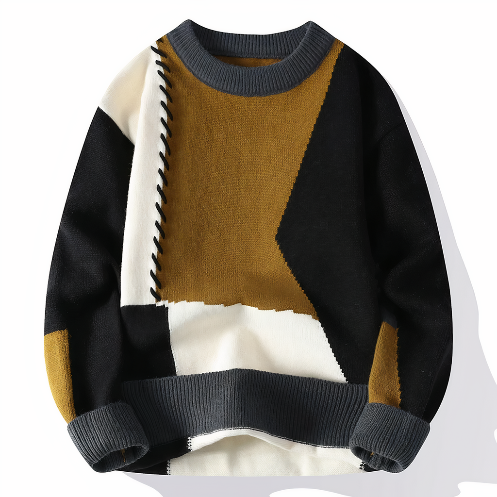 Dave Pull Patchwork pour Homme – Pull Hiver Décontracté Chic Moderne