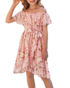 Robe Maisie pour fille en chiffon floral – bretelles ajustables, ceinture et longueur genou