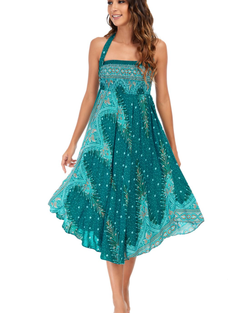 Summer Vestido Maxi Boho Mujer – Viscosa 2 en 1 con Cintura Elástica