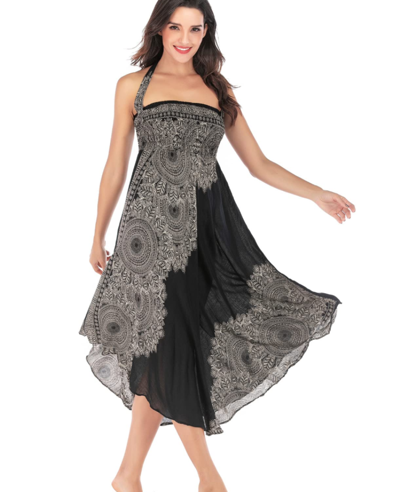 Summer Vestido Maxi Boho Mujer – Viscosa 2 en 1 con Cintura Elástica
