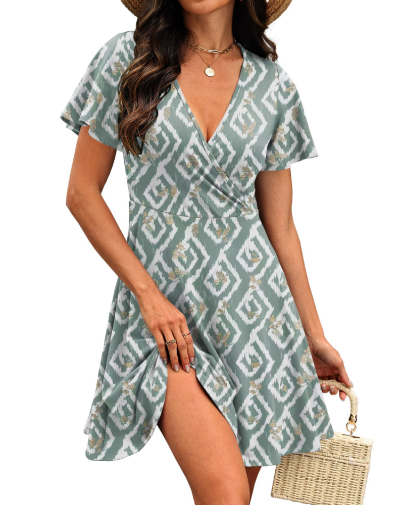 Lydia Vestido Mujer – Diseño Cruzado con V-Cuello y Mangas con Volantes