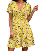 Lydia Vestido Mujer – Diseño Cruzado con V-Cuello y Mangas con Volantes