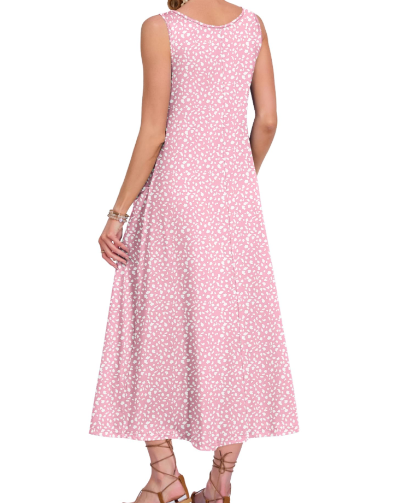 Isabella Vestido Maxi Mujer – Sin Mangas, Cuello U, Corte Línea A y Bolsillos