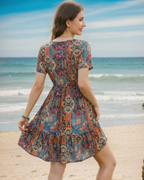 Ayla Vestido Midi Mujer – Boho, Viscosa 100%, Escote en V y Cordón con Borlas