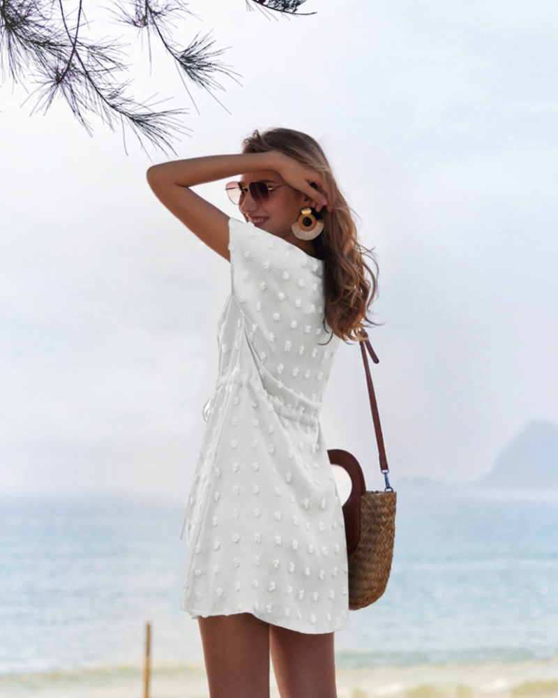 Sophie Vestido Playa Mujer – V-Neck Ligero con Manga Murciélago y Cintura Ajustable