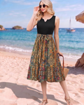 Lydia Vestido Midi Mujer – Sin Mangas, Escote en V, Cinturón y Bolsillos