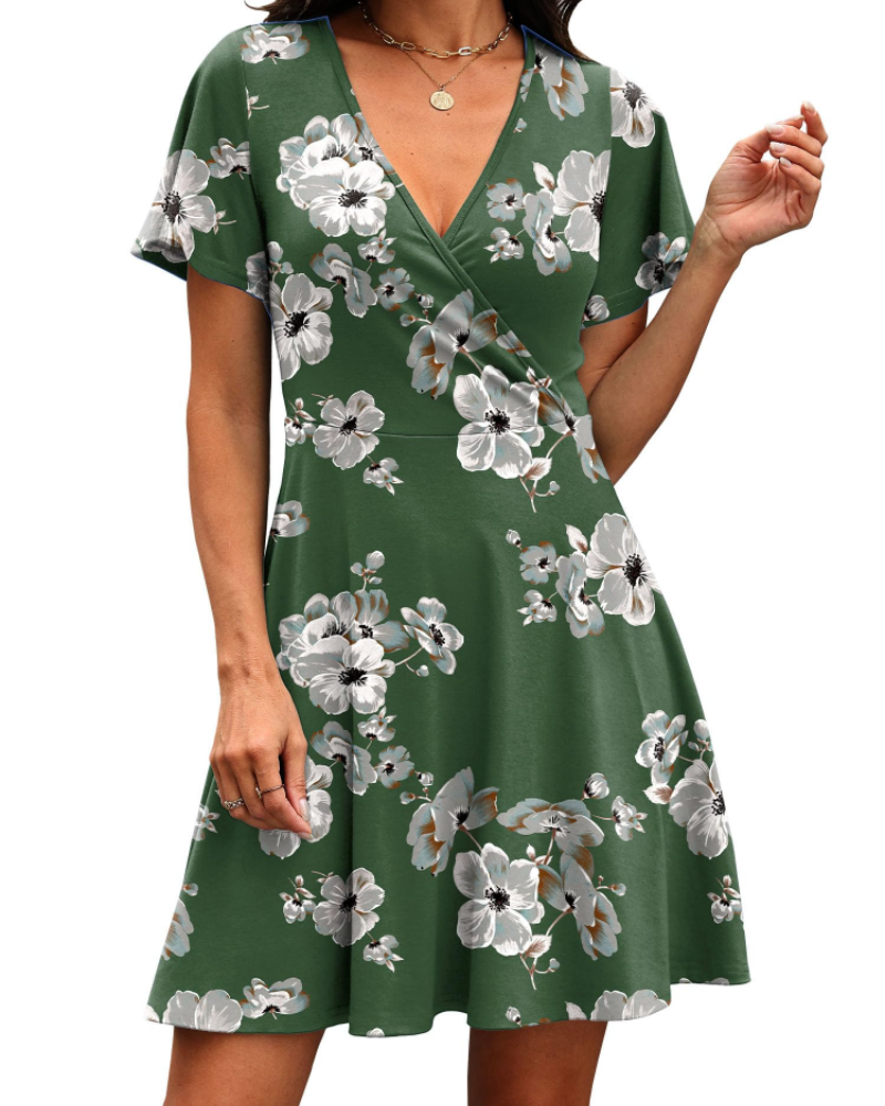 Lydia Vestido Mujer – Diseño Cruzado con V-Cuello y Mangas con Volantes