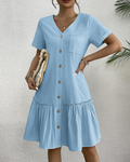 Daisy Vestido de Lino Mujer – Vestido de Verano Ligero con Cuello V y Botones de Madera