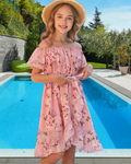 Robe Maisie pour fille en chiffon floral – bretelles ajustables, ceinture et longueur genou