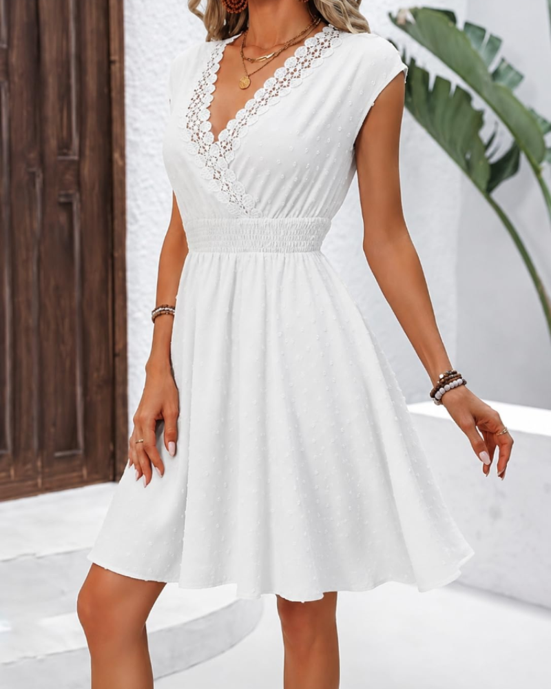 Kennedy Vestido Mujer – Vestido de Verano sin Mangas, Escote en V y Detalles de Encaje