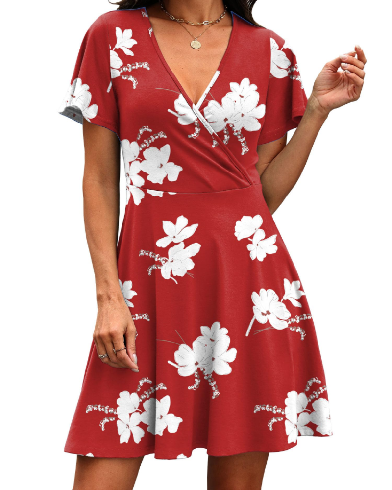 Lydia Vestido Mujer – Diseño Cruzado con V-Cuello y Mangas con Volantes