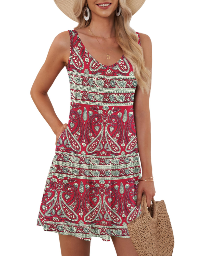 Chloe Vestido Mujer – Sin Mangas con V-Cuello, Corte A-Line y Bolsillos