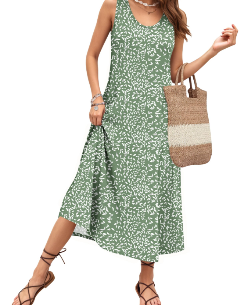 Isabella Vestido Maxi Mujer – Sin Mangas, Cuello U, Corte Línea A y Bolsillos