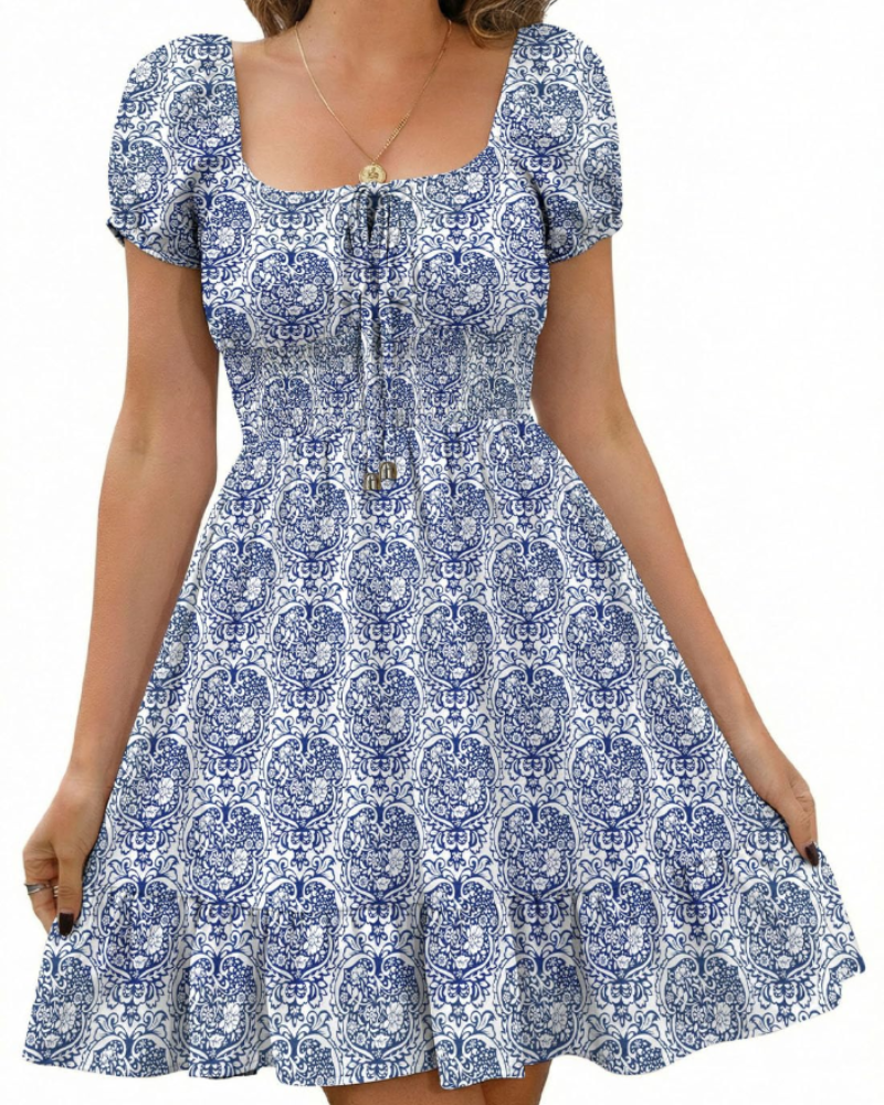 Stella Vestido Mini Mujer – Floral con Manga Abullonada y Espalda Abierta