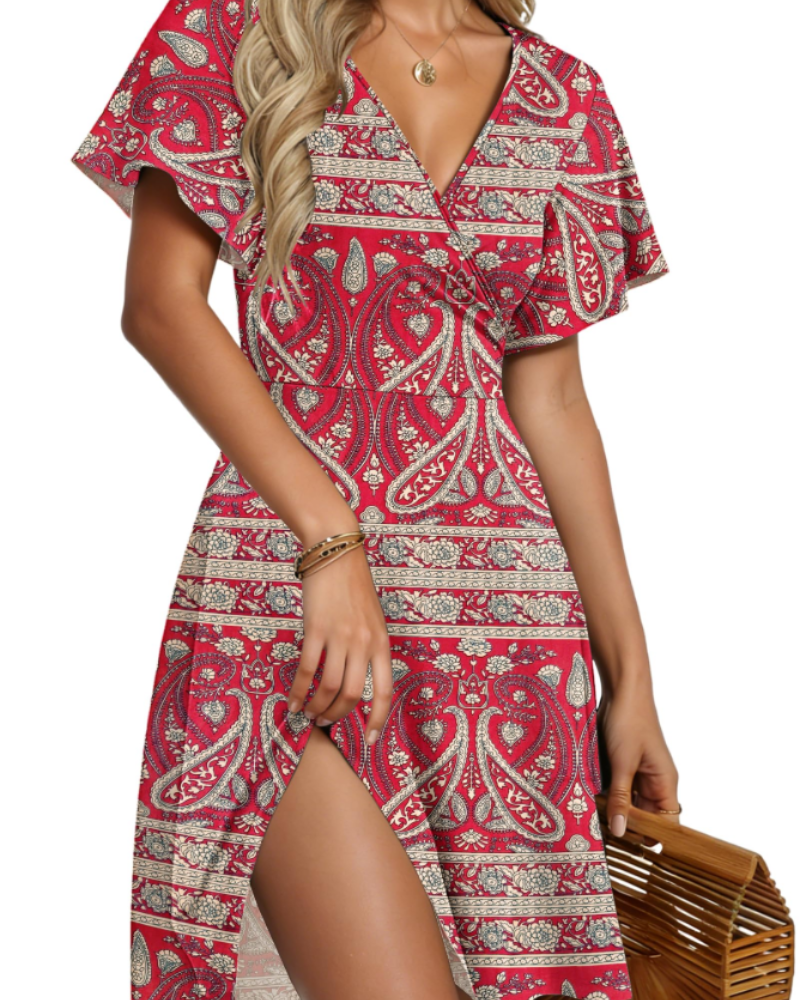 Hailey Vestido Cruzado Mujer – Ligero con Volantes, Bolsillos y Corte Cómodo