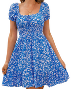 Stella Vestido Mini Mujer – Floral con Manga Abullonada y Espalda Abierta