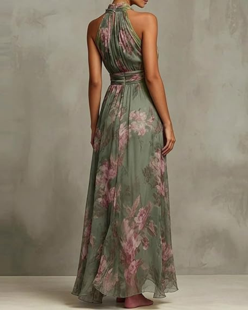 Vestito Midi Ricamato Celina Donna – Senza Maniche, Plissettato e Orlo Asimmetrico