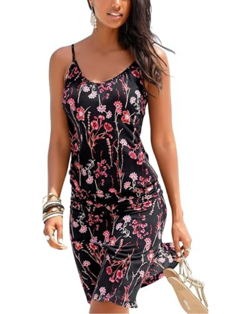 Adeline Vestido Playa Mujer – Estampado Floral y Ondas, Sin Mangas, Corte Túnica