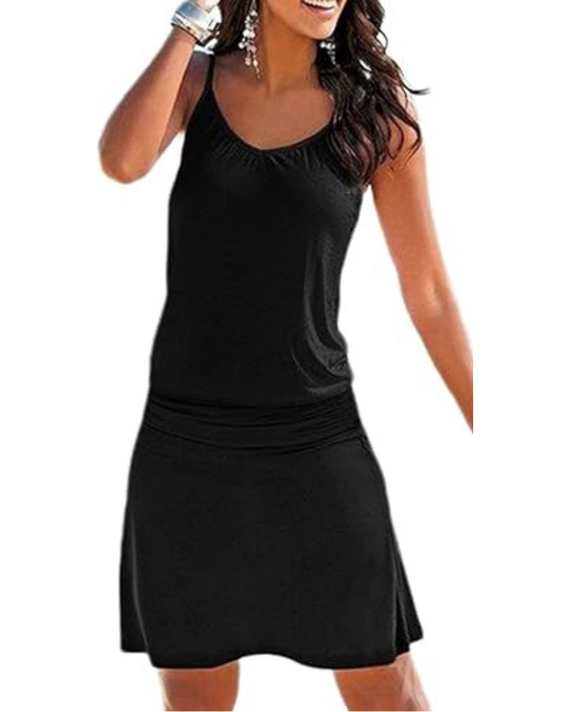 Adeline Vestido Playa Mujer – Estampado Floral y Ondas, Sin Mangas, Corte Túnica