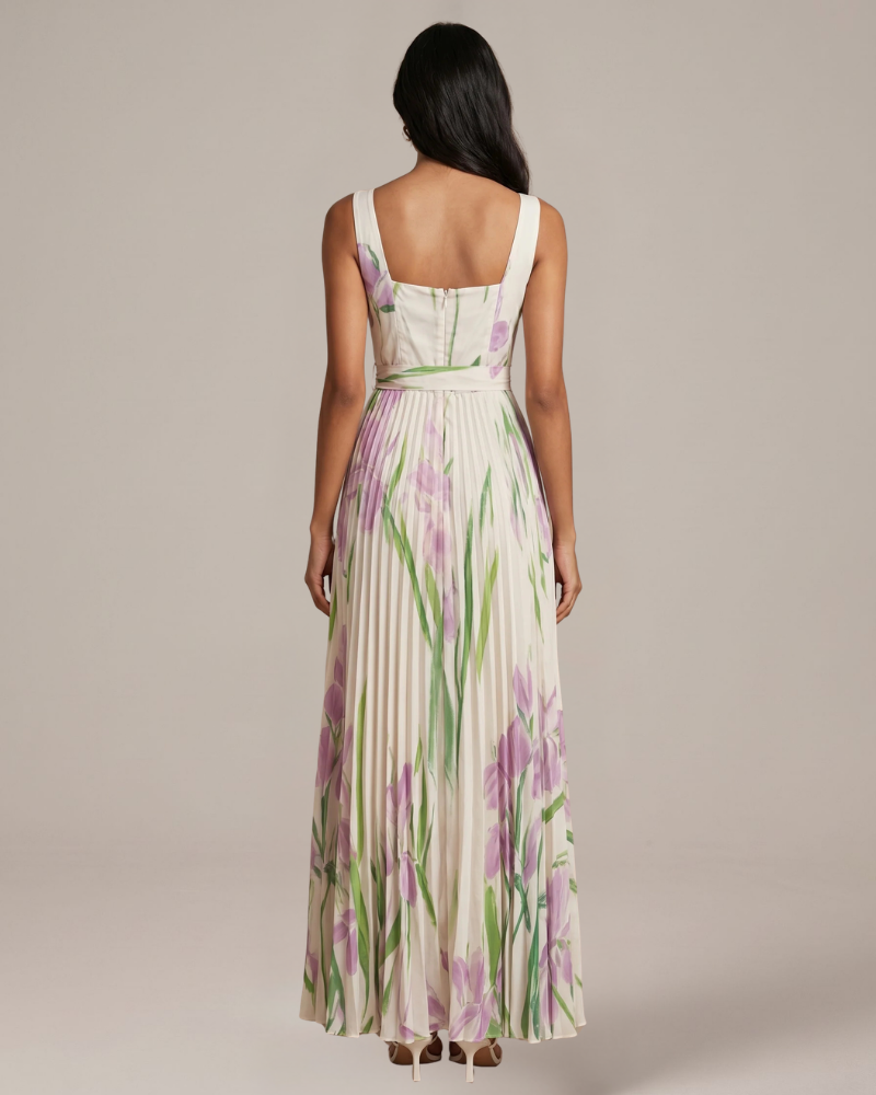 Natalie Vestido Maxi Floral Mujer – Falda Plisada y Tejido Ligero