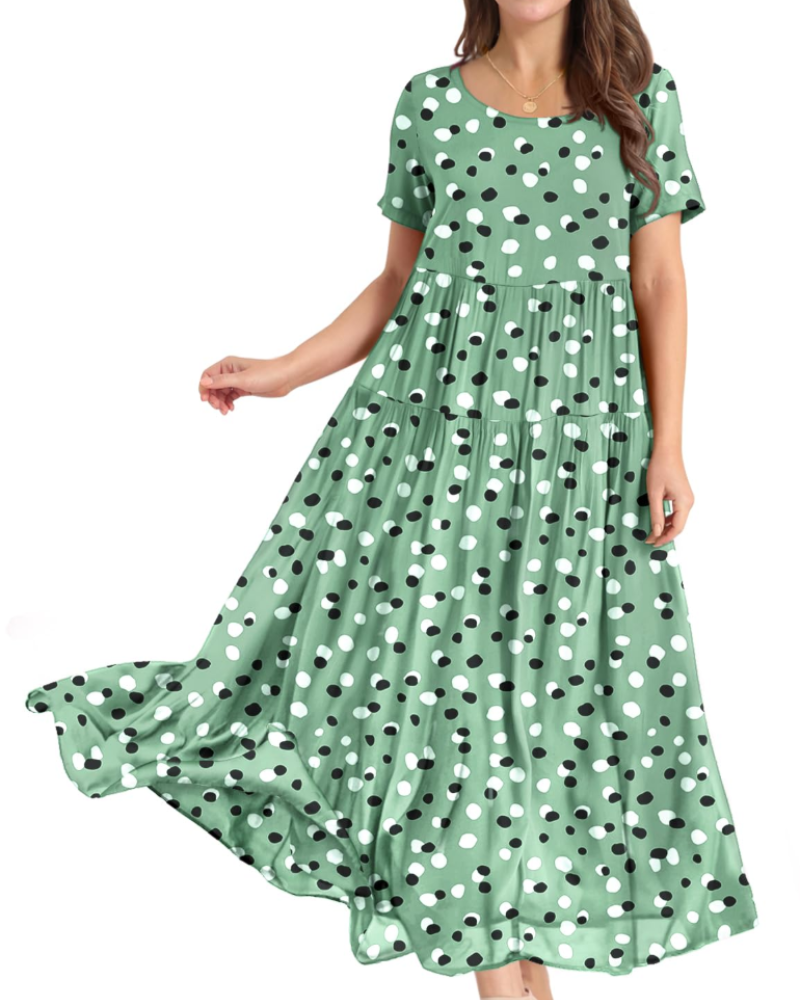 Amelia Vestido Maxi Mujer – Floral Boho, Cintura Imperio, Falda Escalonada y Bolsillos