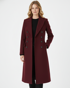 Vian Manteau Long en Laine pour Femme – Manteau Bordeaux Élégant Double Boutonnage