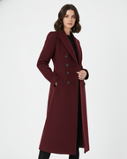 Vian Manteau Long en Laine pour Femme – Manteau Bordeaux Élégant Double Boutonnage