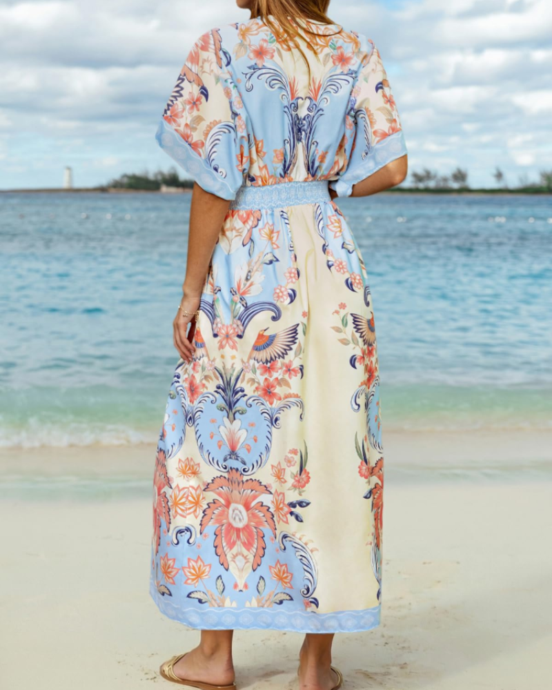 Juliet Vestido Maxi Boho Mujer – Manga Kimono, Cuello en V, Cintura Alta y Abertura