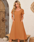 Nora Robe Midi Coton Femme – 100% Coton, Poches et Coupe Ample