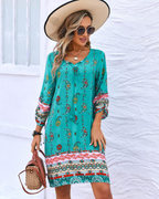 Evelyn Vestido Túnica Boho Mujer – Manga Larga, Borlas y Estampado Floral