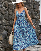 Robe Maxi Florale Piper Femme – Col en V, Bretelles Fines et Taille Haute
