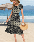 Isabelle Vestido Midi Verano Mujer – Cintura Elástica, Mangas Pétalo y Bolsillos