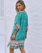 Evelyn Vestido Túnica Boho Mujer – Manga Larga, Borlas y Estampado Floral