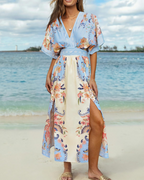 Juliet Vestido Maxi Boho Mujer – Manga Kimono, Cuello en V, Cintura Alta y Abertura