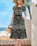 Isabelle Vestido Midi Verano Mujer – Cintura Elástica, Mangas Pétalo y Bolsillos