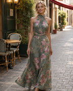 Robe Midi Brodée Celina Femme – Sans Manches, Plissée et Ourlet Asymétrique