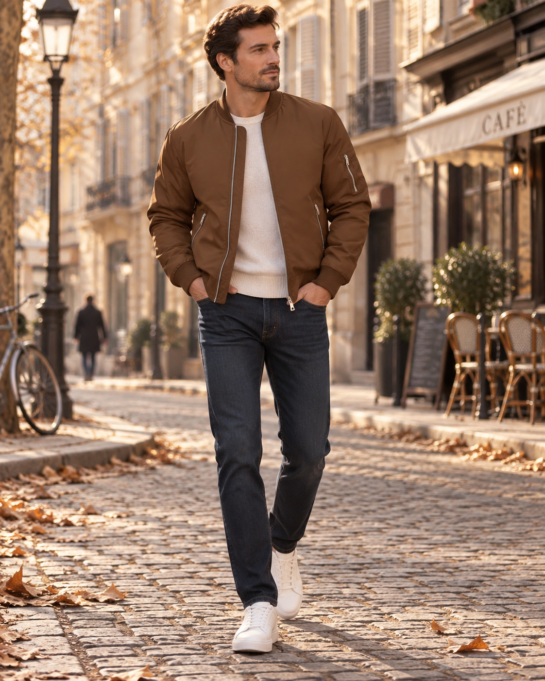 Cazadora bomber Mauricio para Hombre – Cremallera completa, Detalles acanalados y Cuello alto