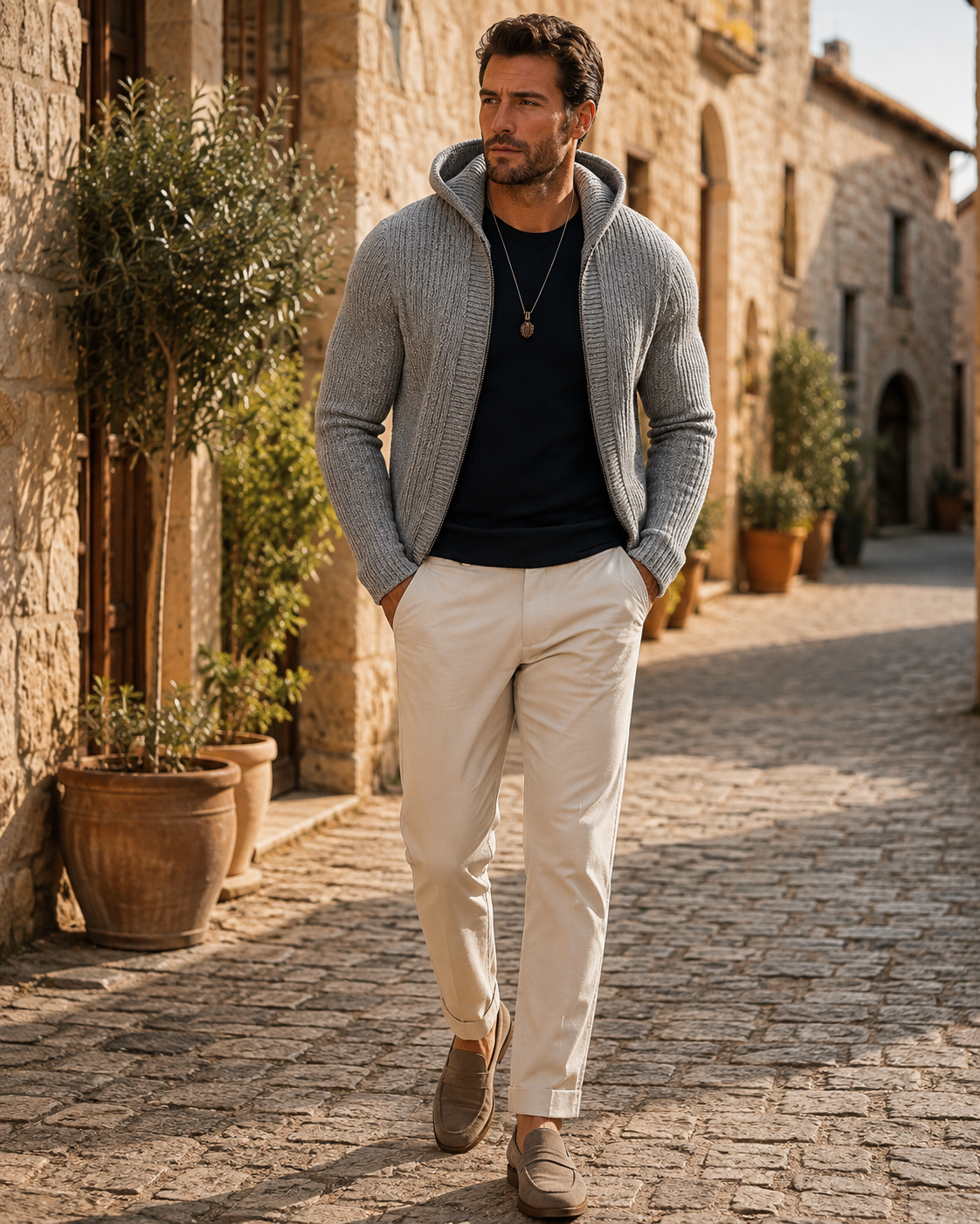 Cárdigan de punto Iker para Hombre – Con capucha, Silueta entallada y Cierre de cremallera