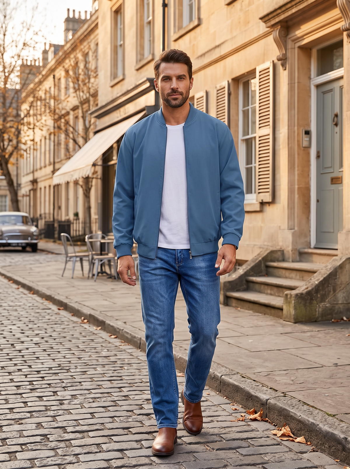 Cazadora bomber Gerardo para Hombre – Cremallera completa, Detalles acanalados y Bolsillos laterales